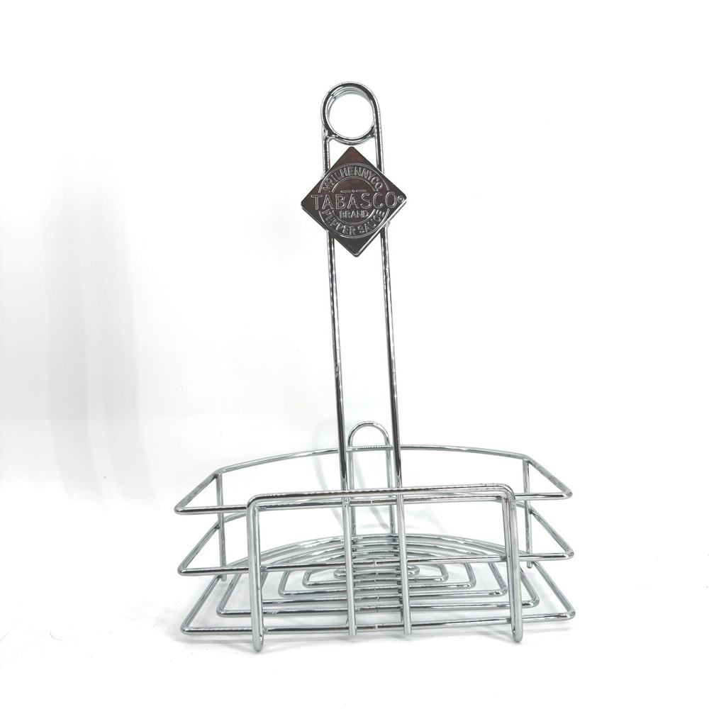Tabasco Sauce Bottle Caddy Holder Chrome Wire Silver Logo Medallion OS